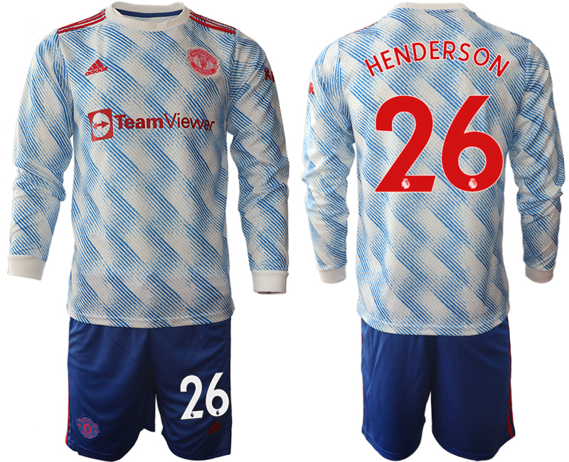 Men 2021-2022 Club Manchester united away blue Long Sleeve #26 Soccer Jersey